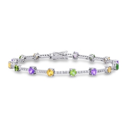 Pulsera en oro blanco de 18 quilates con diamantes y 15 topacios multicolores