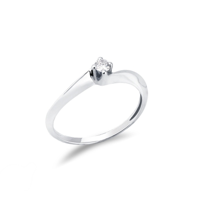 Solitario Valentino rombo en oro blanco de 18 quilates con diamante 0,10 ct