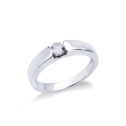Anillo solitario moderno en oro blanco 18k con diamante 0,25ct