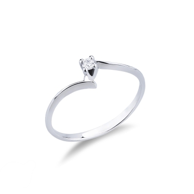 Anillo Solitaire en Oro Blanco 18k con Diamante 0.04 ct