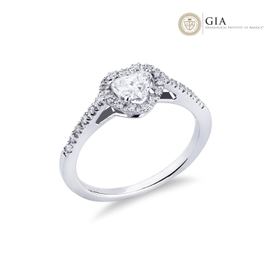 Anillo con diamante corazón 0,50 ct GIA en oro blanco 18k