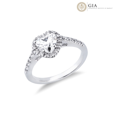 Anillo solitario corazón certificado por GIA CT.1.00 en oro blanco de 18k 