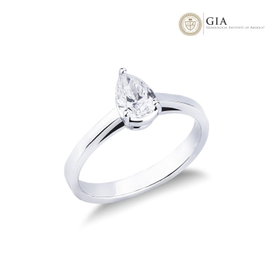 Anillo con diamante lágrima 0,50 ct GIA en oro blanco 18k