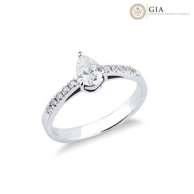 Anillo solitario lagrima 0.70ct  GIA en oro blanco 18k con diamantes