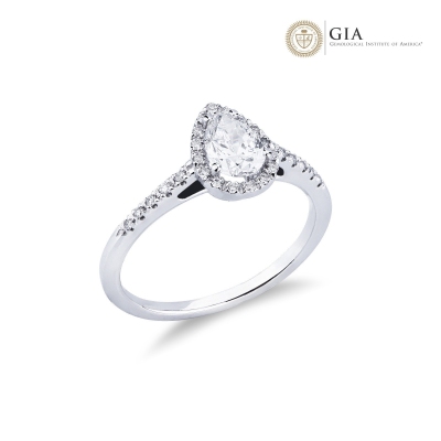 Anillo con diamante corte gota 0,70 ct GIA en oro blanco 18k