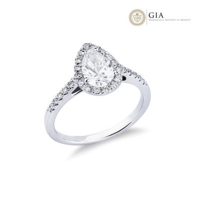 Anillo con diamante lagrima 1,00 ct GIA en oro blanco 18k