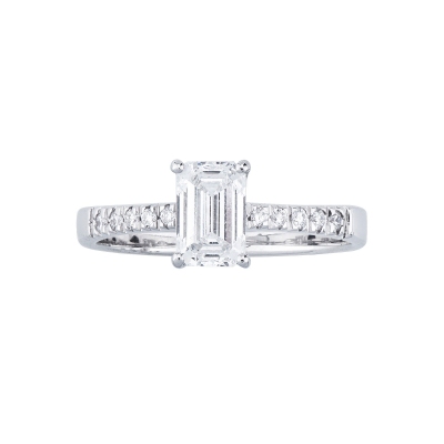Anillo diamante natural central talla esmeralda GIA CT.1.00 en or 18k