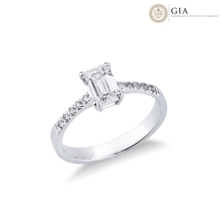 Anillo diamante natural central talla esmeralda GIA CT.1.00 en or 18k