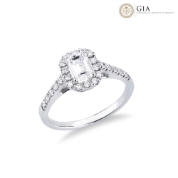 Anillo solitario en oro blanco 18k con diamante natural talla esmeralda GIA 1 CT