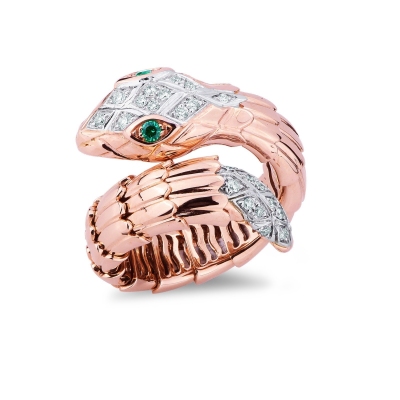 Anillo serpiente en oro rosa y blanco 18k con diamantes