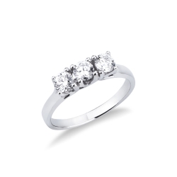 Anillo trilogía con brillantes 0,75 quilates en oro blanco de 18 kilates