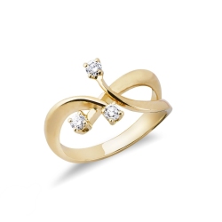 Anillo trilogy en oro amarillo 18k con diseño ondulado y diamantes