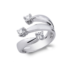 Anillo abierto y 3 brazos de oro blanco 18 kilates con diamantes 0,60 quilates