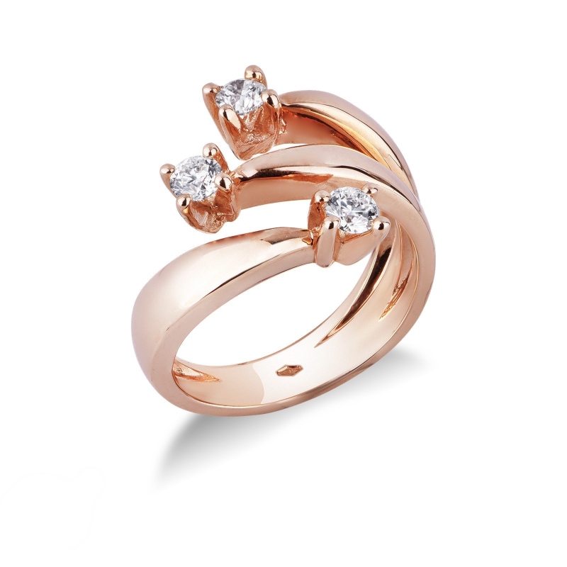 Anillo trilogy en oro rosa 18k con diamantes 0,60 ct