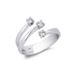 Anillo abierto y 3 brazos de oro blanco 18 kilates con 3 diamantes