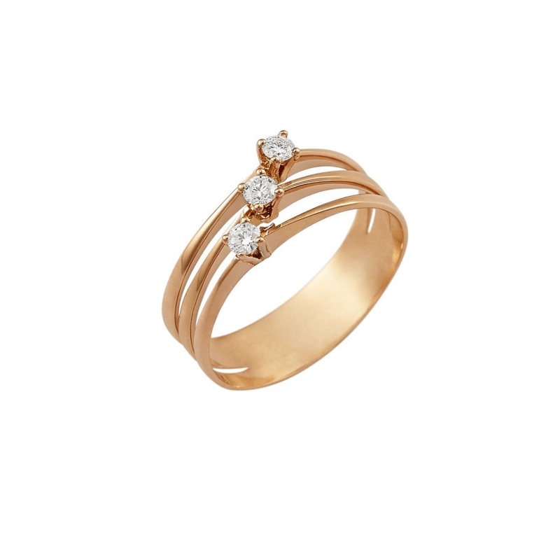Anillo tres bandas en oro rosa 18k con tres diamantes