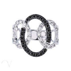 Anillo tipo groumette en oro blanco 18k con diamantes negros y blancos 2