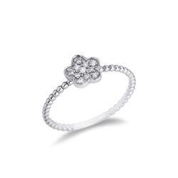 Anillo en oro blanco 18k con diseño de flor diamantes