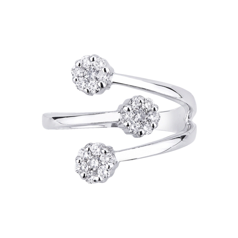Anillo Illusion en oro blanco 18 quilates con tres flores diamantes Anillo Illusion en oro blanco 18 quilates con tres flores diamantes