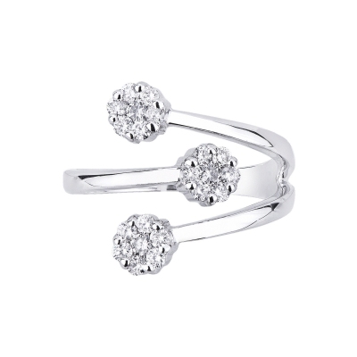 Anillo Illusion en oro blanco 18 quilates con tres flores diamantes