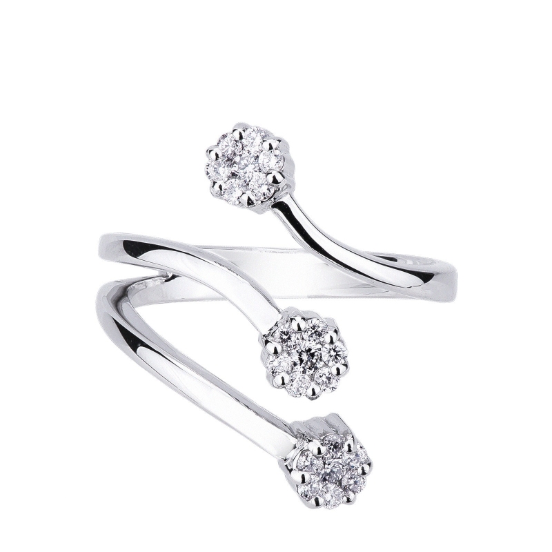 Anillo trilogy contrarié en oro blanco de 18k con diamantes Anillo trilogy contrarié en oro blanco de 18k con diamantes