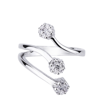 Anillo trilogy contrarié en oro blanco de 18k con diamantes