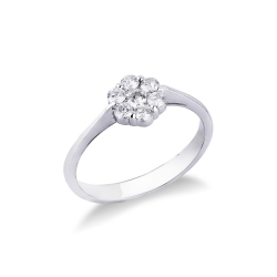 Anillo floral pavé en oro blanco 18k con diamantes