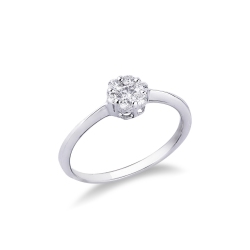 Anillo pavé flor en oro blanco 18k con diamantes