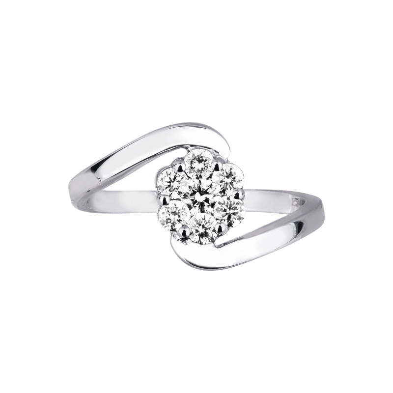 Anillo flor abierto en oro blanco 18k con diamantes