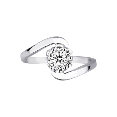 Anillo flor abierto en oro blanco 18k con diamantes