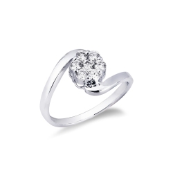 Anillo flor abierto en oro blanco 18k con diamantes