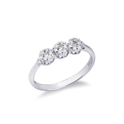 Anillo trilogy flores ilusión en oro blanco 18k con diamantes