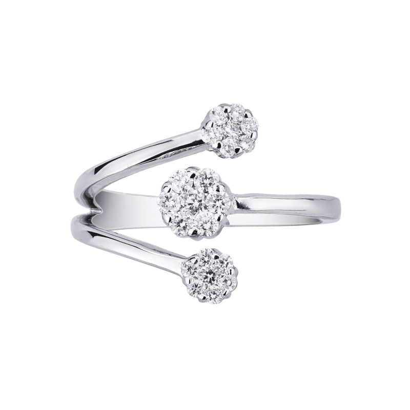Anillo de mujer en oro blanco de 18k con flores con diamantes Anillo de mujer en oro blanco de 18k con flores con diamantes