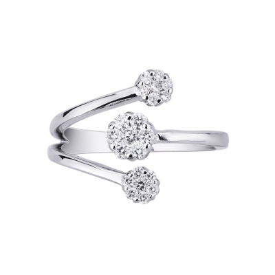 Anillo de mujer en oro blanco de 18k con flores con diamantes