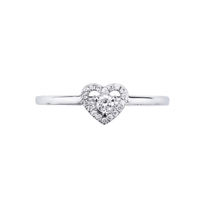 Anillo corazón en oro blanco con diamante
