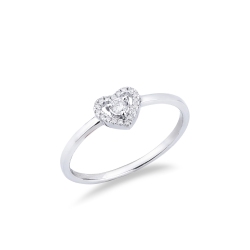 Anillo corazón en oro blanco con diamante