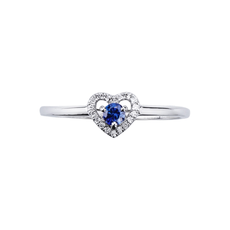 Anillo oro blanco 18k corazón con zafiro azul y diamantes Anillo oro blanco 18k corazón con zafiro azul y diamantes