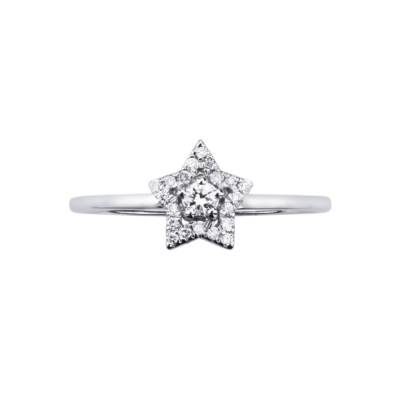 Anillo oro blanco de 18 quilates en forma de estrella con diamantes Anillo oro blanco de 18 quilates en forma de estrella con diamantes
