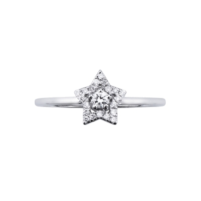 Anillo oro blanco de 18 quilates en forma de estrella con diamantes