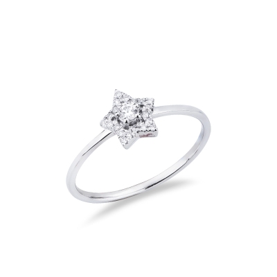 Anillo oro blanco de 18 quilates en forma de estrella con diamantes