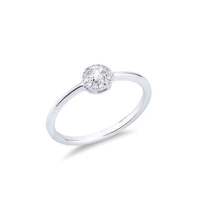 Anillo de oro blanco 18 quilates con halo de diamantes