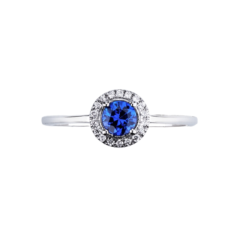 Anillo de oro blanco de 18 quilates con un zafiro azul  Anillo de oro blanco de 18 quilates con un zafiro azul