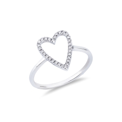 Anillo en oro blanco 18k con corazón y diamantes