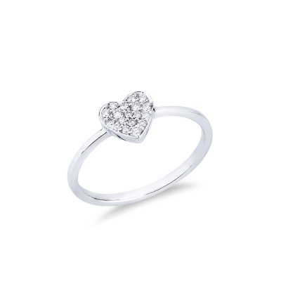 Anillo en oro blanco 18k con pavé en forma de corazon de diamantes