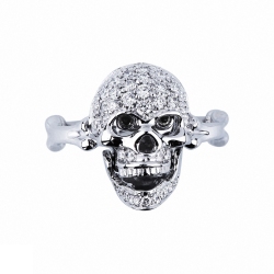 Anillo de calavera en oro blanco de 18 quilates con diamantes blancos y negros 2