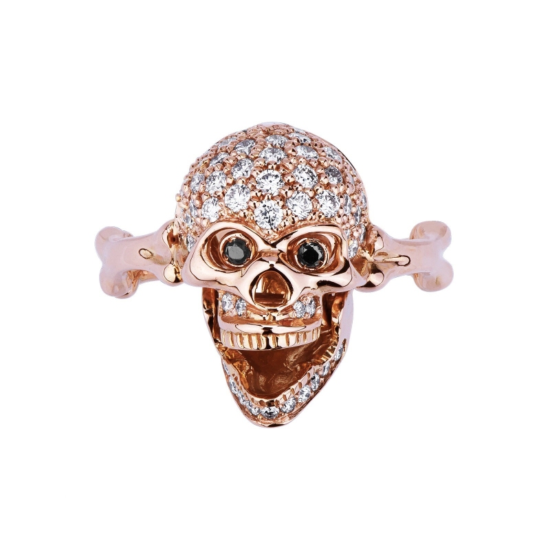 Anillo calavera Oro Rosa 18k con diamantes