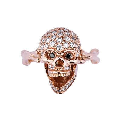 Anillo calavera Oro Rosa 18k con diamantes