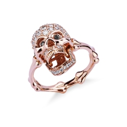 Anillo calavera Oro Rosa 18k con diamantes