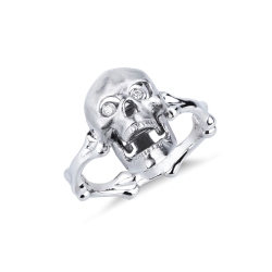 Anillo en oro blanco 18k con calavera móvil y diamantes