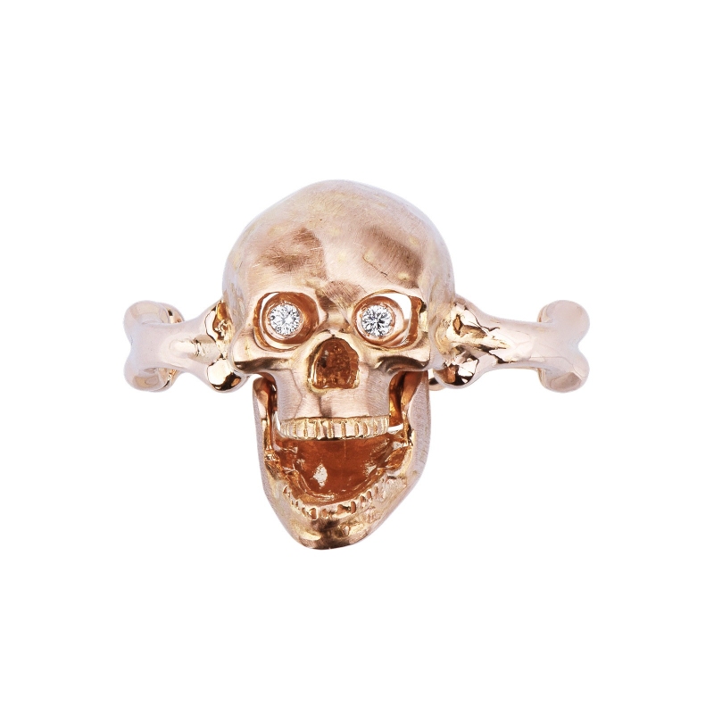 Anillo con calavera móvil en oro rosa 18k y diamantes  Anillo con calavera móvil en oro rosa 18k y diamantes